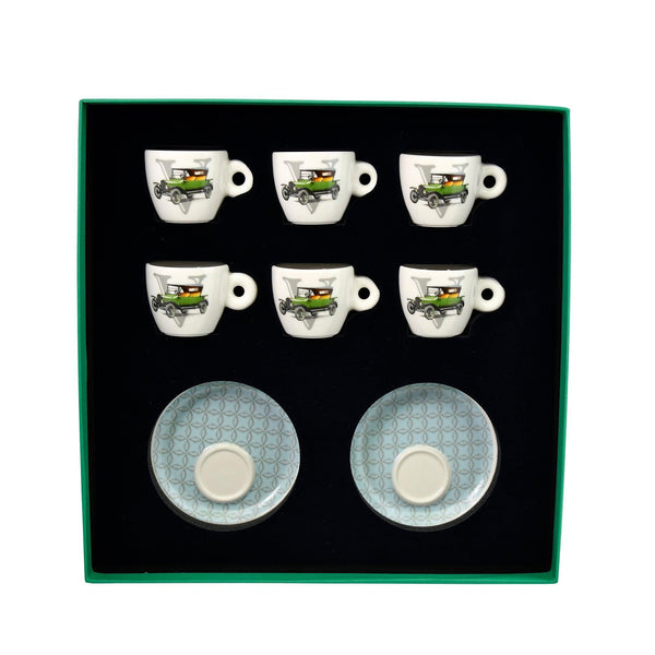 Classic Cars 20's Porcelain 6 Pcs Espresso Cup Set