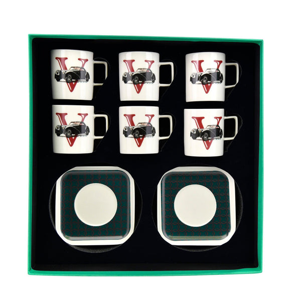 Classic Cars 40's Porcelain 6 Pcs Turkish Coffee Cup Set