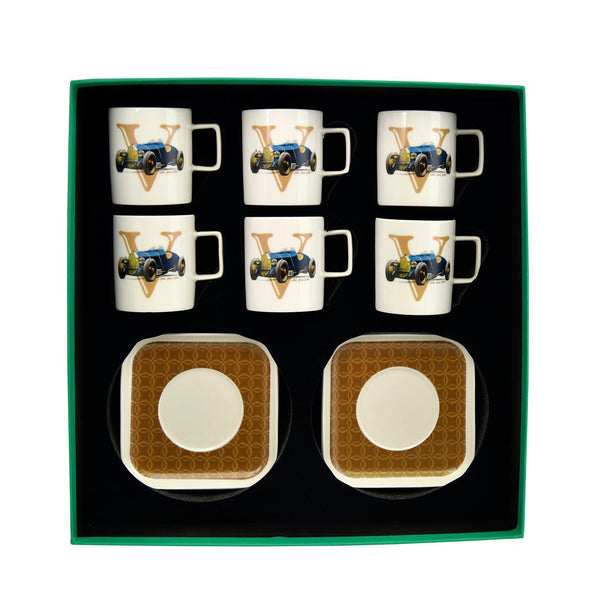 Classic Cars 30's Porcelain 6 Pcs Turkish Coffee Cup Set