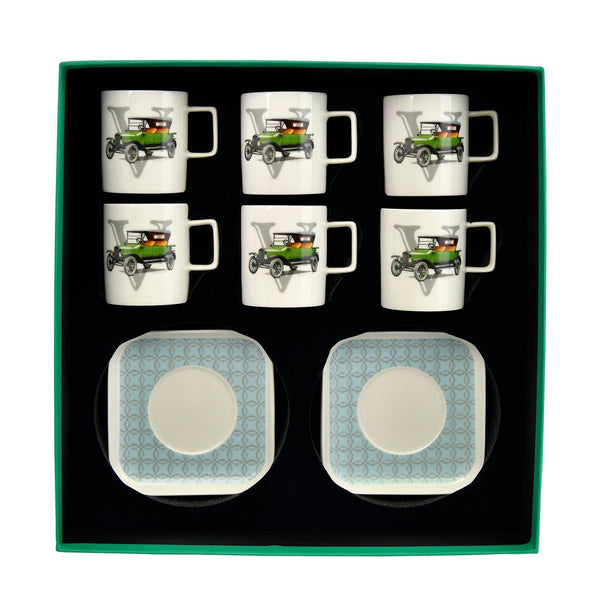 Classic Cars 20's Porcelain 6 Pcs Turkish Coffee Cup Set