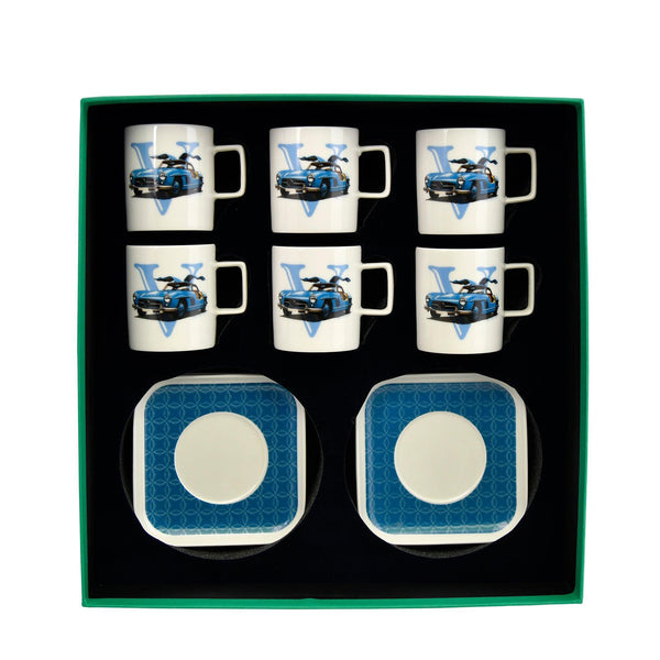 Classic Cars 50's Porcelain 6 Pcs Turkish Coffee Cup Set