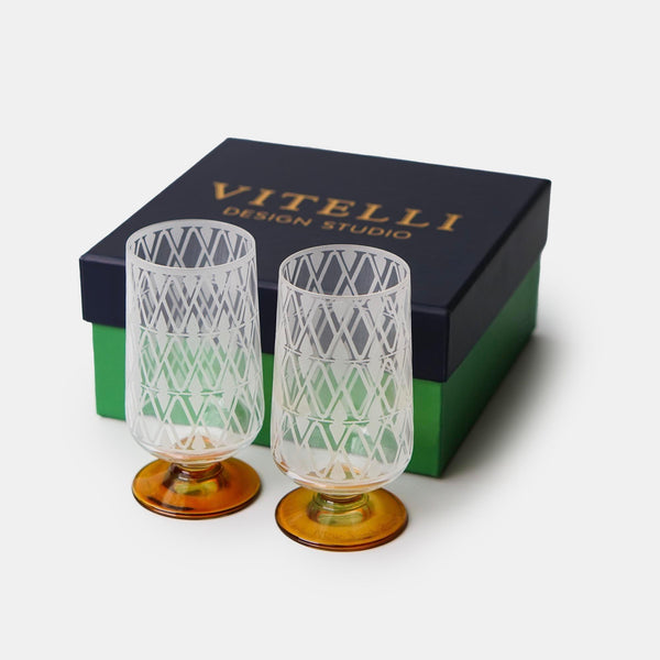 Monogram 2 Pcs Amber Coffee Side Water Cup - Vitelli Design Studio UAE
