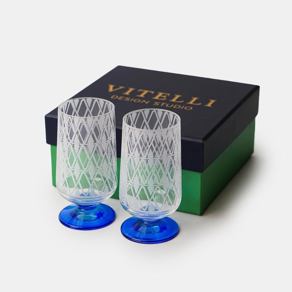 Monogram Set of 2 Cobalt Coffee Glasses - Vitelli Design Studio UAE