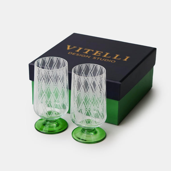 Monogram 2 Pcs Green Coffee Side Water Cup - Vitelli Design Studio UAE