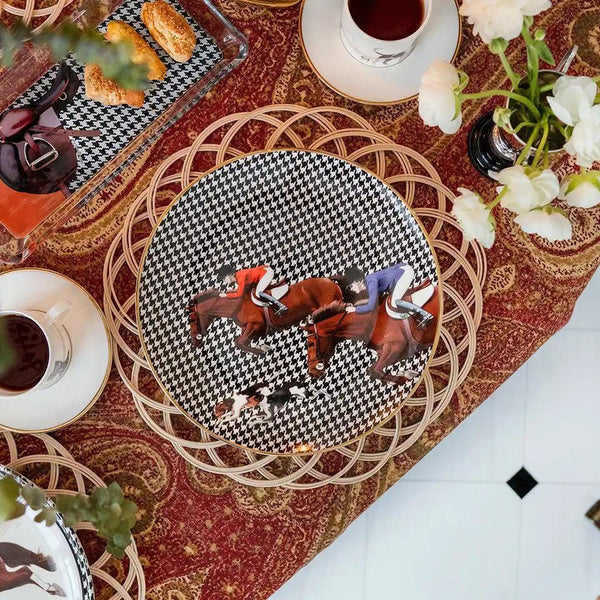 Equestrian Blue & Red Jacketed 27 Cm Porcelain Plate - Vitelli Design Studio UAE