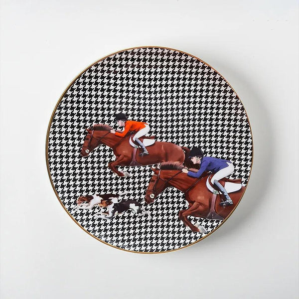 Equestrian Blue & Red Jacketed 27 Cm Porcelain Plate - Vitelli Design Studio UAE