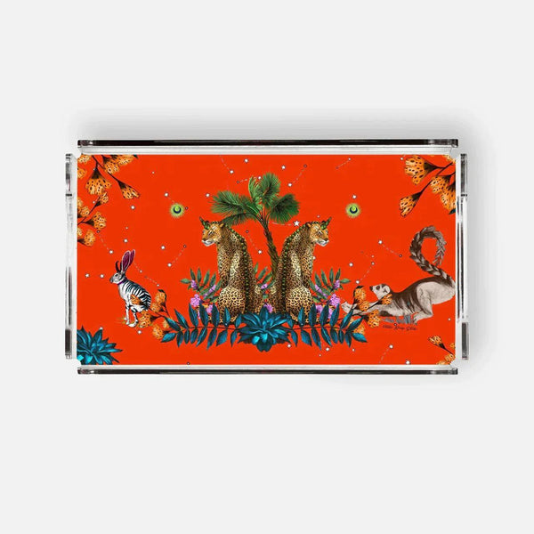 Wonderland Orange Leopard 38x23 Acrylic Tray 2 - Vitelli Design Studio UAE