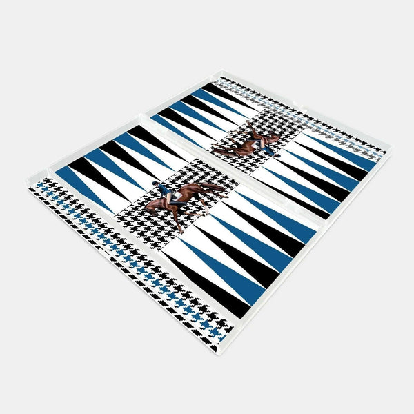 Equestrian Blue Jacket Acrylic Backgammon - Vitelli Design Studio UAE