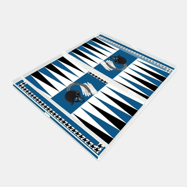 Equestrian Blue Acrylic Backgammon - Vitelli Design Studio UAE