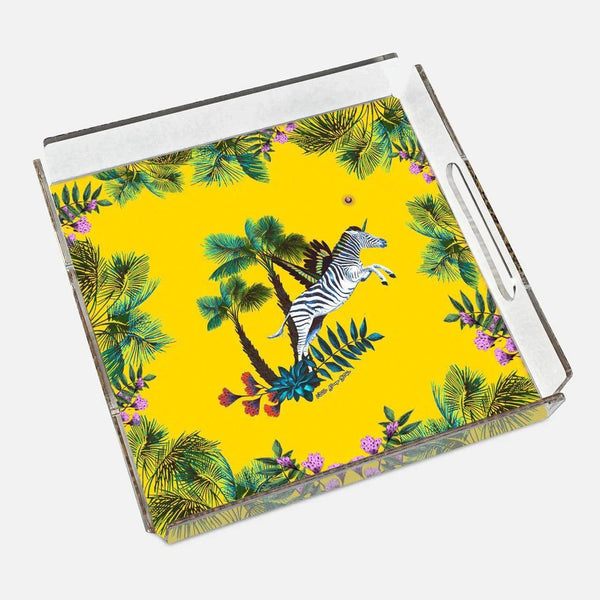 Wonderland Yellow Zebra 40x40 Acrylic Tray - Vitelli Design Studio UAE