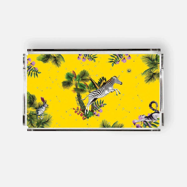 Wonderland Yellow Zebra 38x23 Acrylic Tray - Vitelli Design Studio UAE