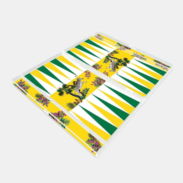 Wonderland Yellow Zebra Acrylic Backgammon - Vitelli Design Studio UAE