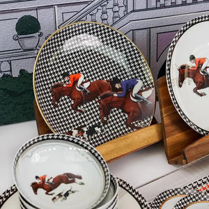 Equestrian Blue & Red Jacketed 27 Cm Porcelain Plate - Vitelli Design Studio UAE