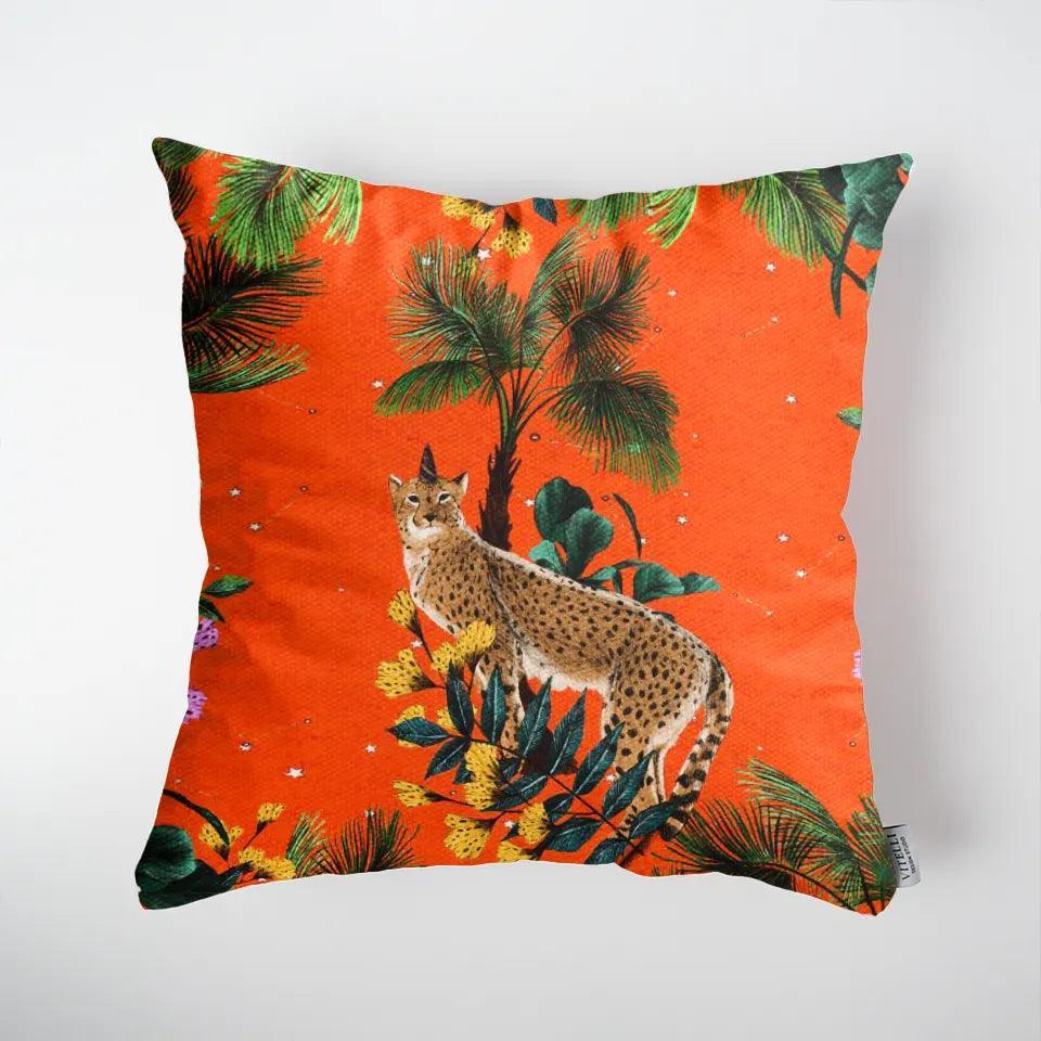 Wonderland Orange Leopard 2 Throw Pillow Cover - Vitelli Design Studio UAE